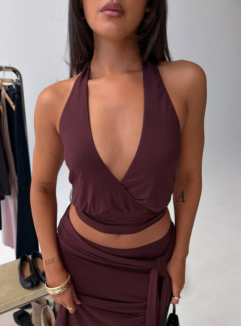 Arabele Halter Wrap Top Plum Noir