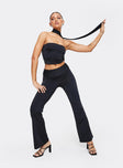 Matching set Crop top, elasticated band at bust, attached neck tie Low rise pants, thick elasticated waistband, ruching details at side Good stretch, partially lined