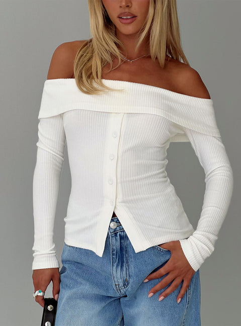 Dusk Dipped Off Shoulder Top White