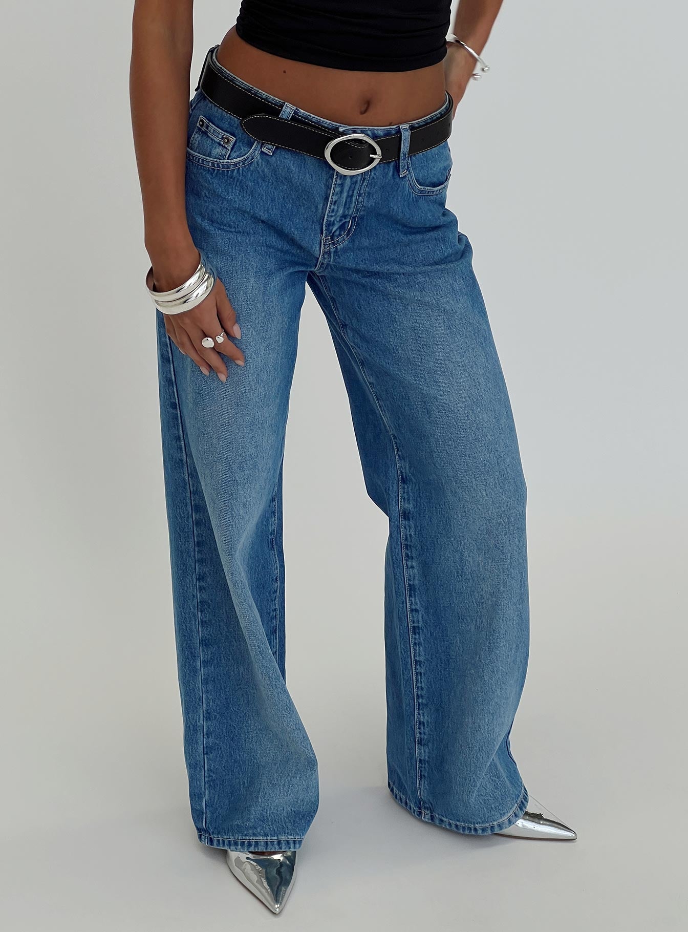 On Sunset Mid Rise Straight Leg Jeans Dark Wash | Princess Polly
