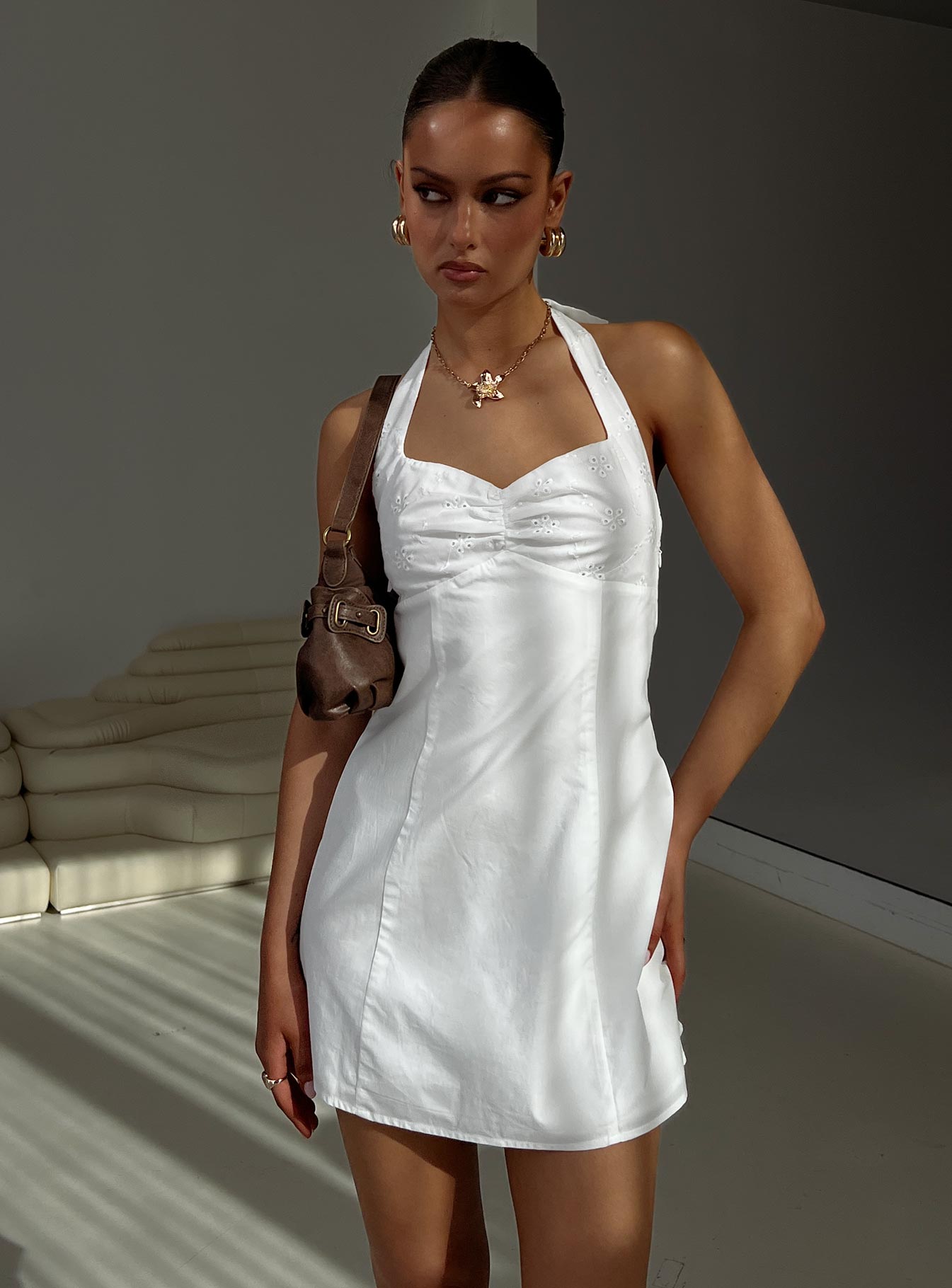 Journey On Halter Mini Dress White | Princess Polly Journey On Halter Mini Dress White | Princess Polly