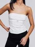 Flounce Strapless Top White