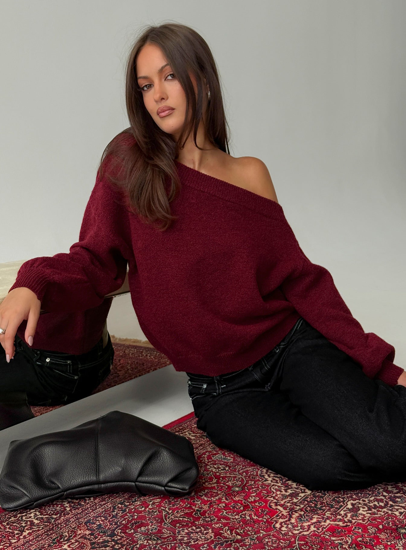 Noble Off The Shoulder Sweater Red Noble Off The Shoulder Sweater Red