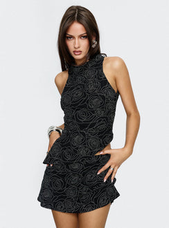 Forget Me Diamonte Asymmetrical Top Black