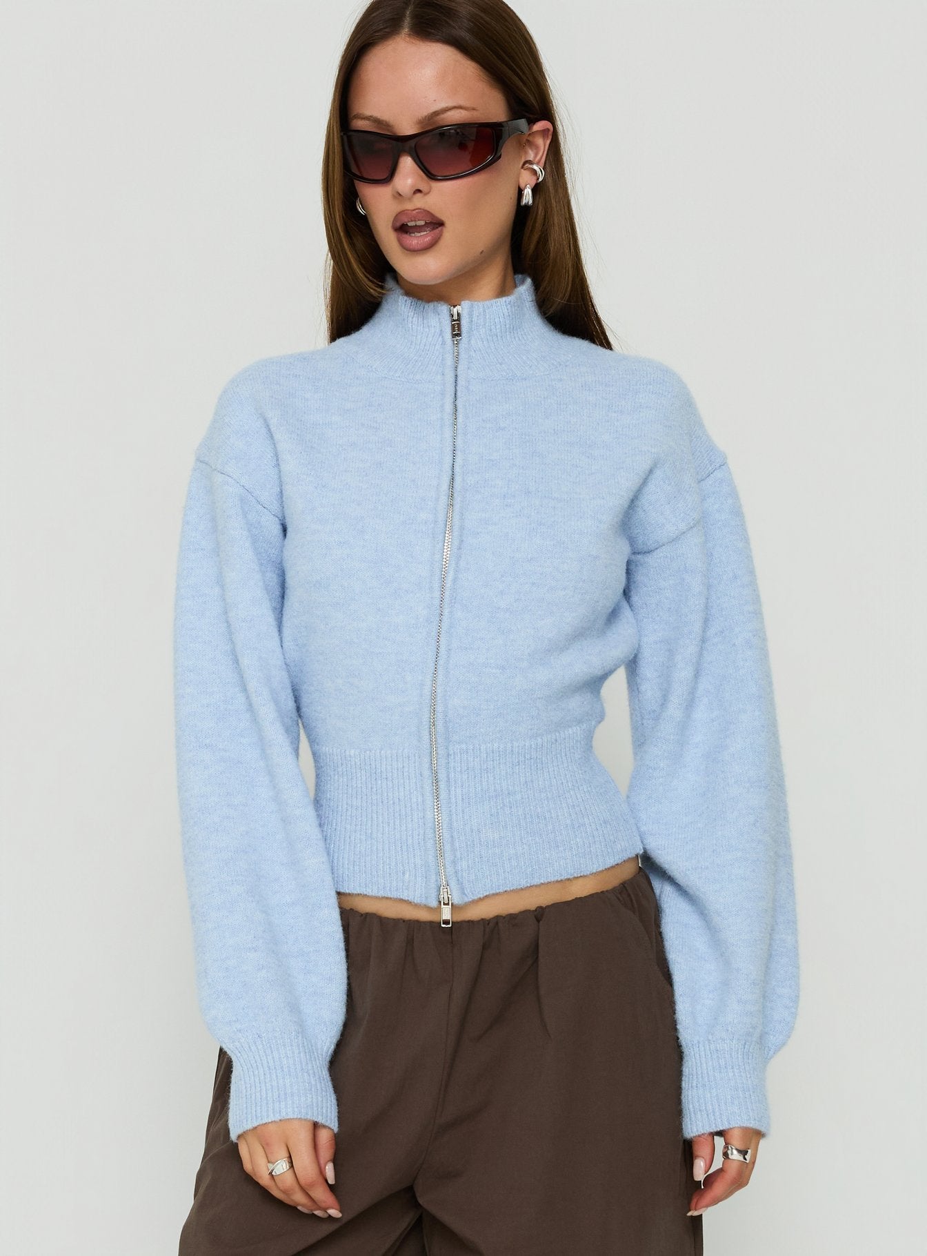 Agneta Zip Through Funnel Neck Sweater Blue