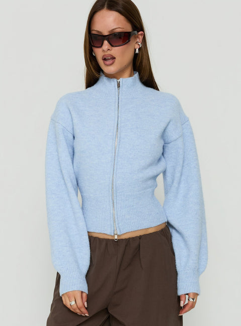 Agneta Zip Through Funnel Neck Sweater Blue