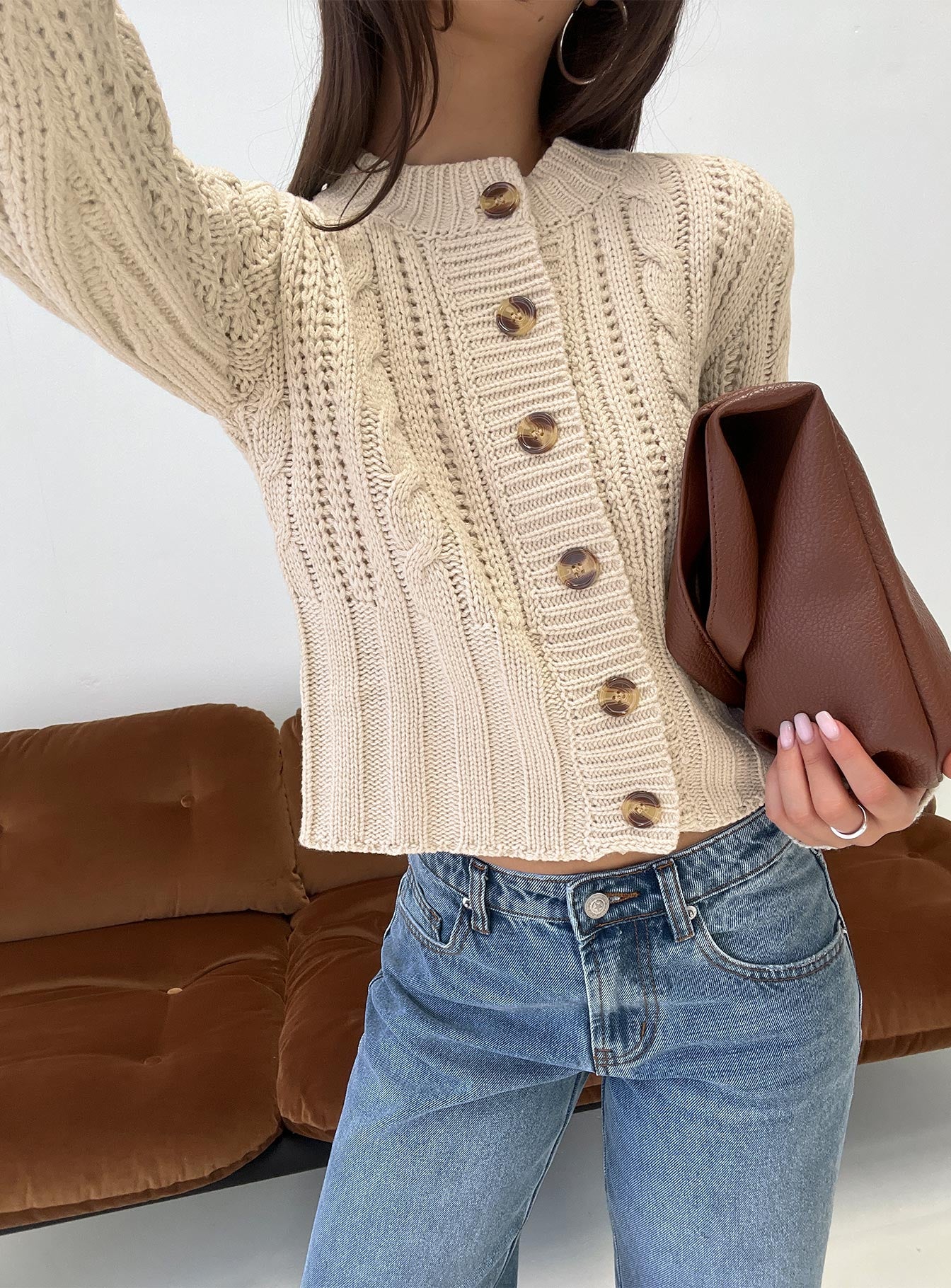 Donielle Cable Knit Cardigan Beige | Princess Polly
