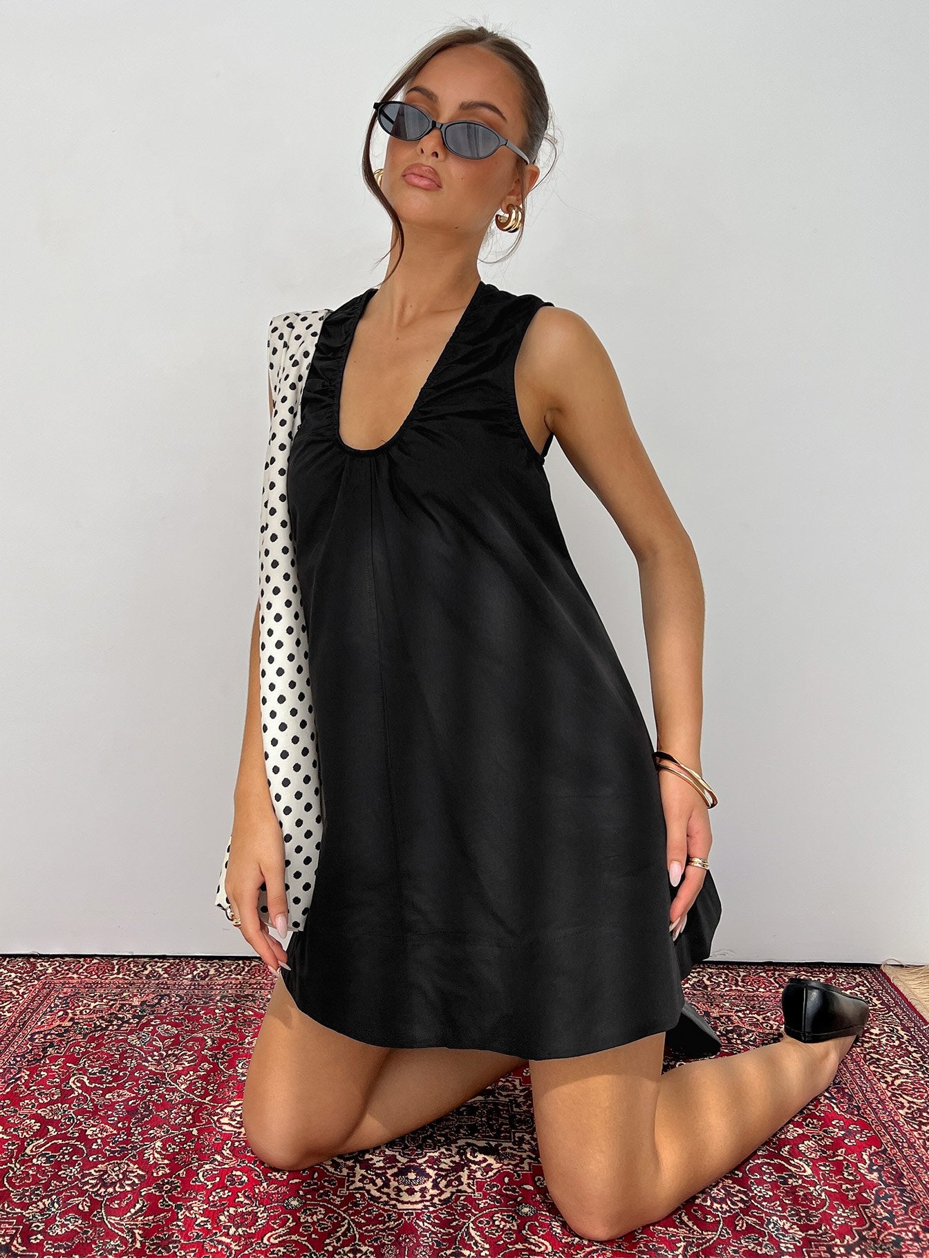 Eberta Ruched Baby Doll Mini Dress Black | Princess Polly Eberta Ruched Baby Doll Mini Dress Black | Princess Polly