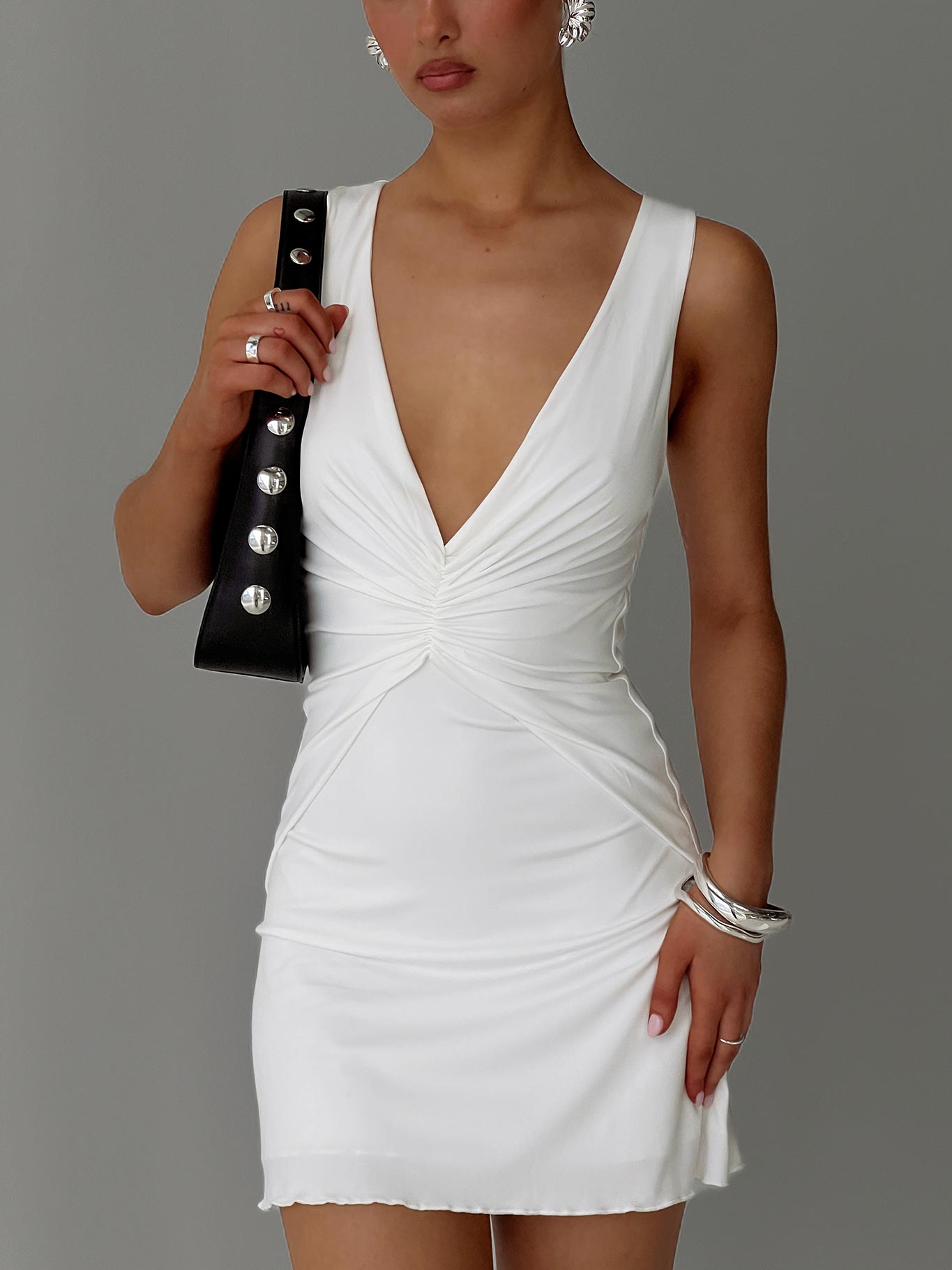 Frederica Plunge Mini Dress White | Princess Polly Frederica Plunge Mini Dress White | Princess Polly