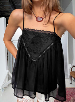 Evaina Lace Trim Flowy Top Black