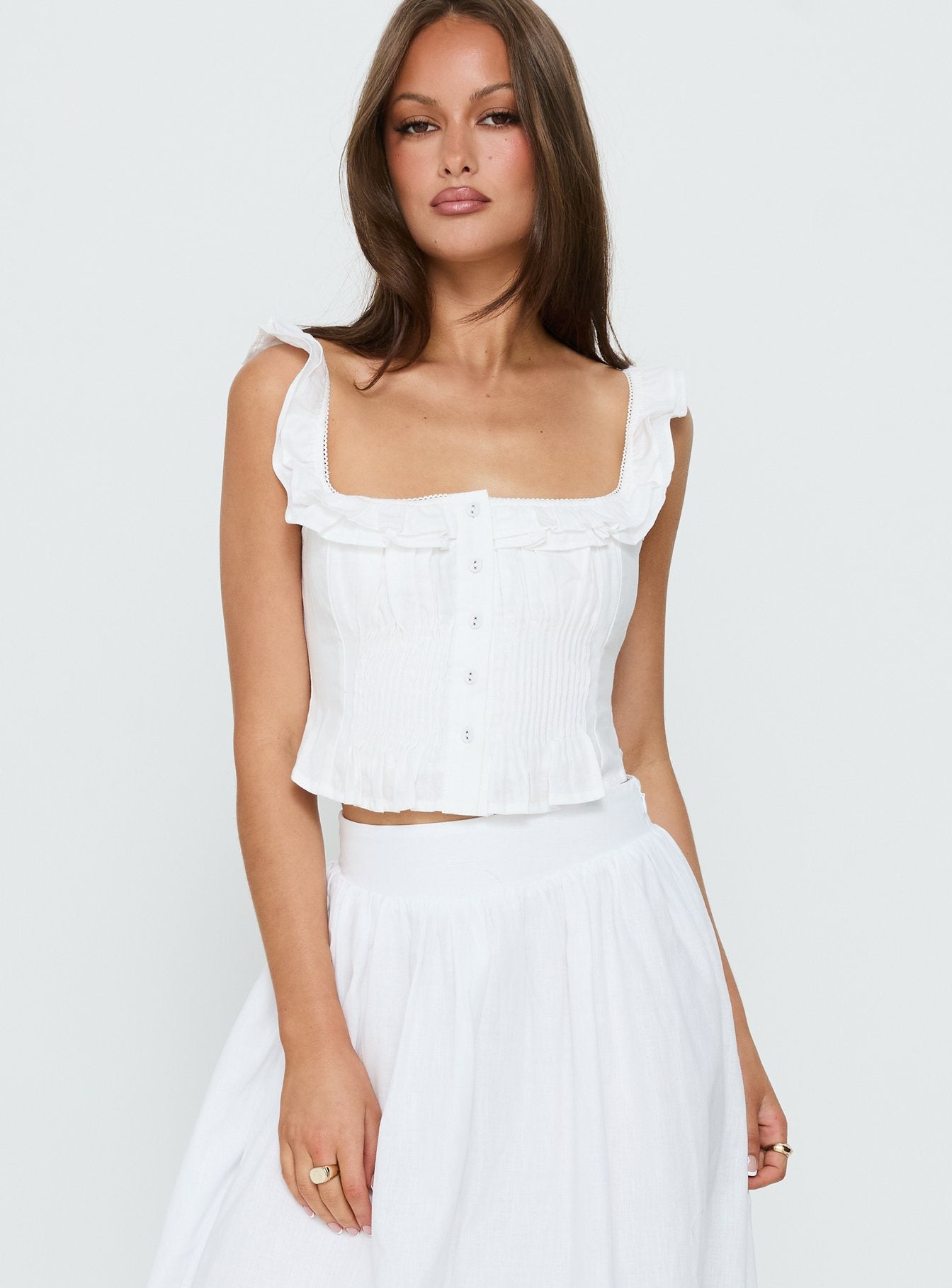 セール1点のみBibiy IRIS RUFFLE TOP ホワイト Bibiy. IRIS RUFFLE TOP フリルタンクトップ ワンピース - メルカリ