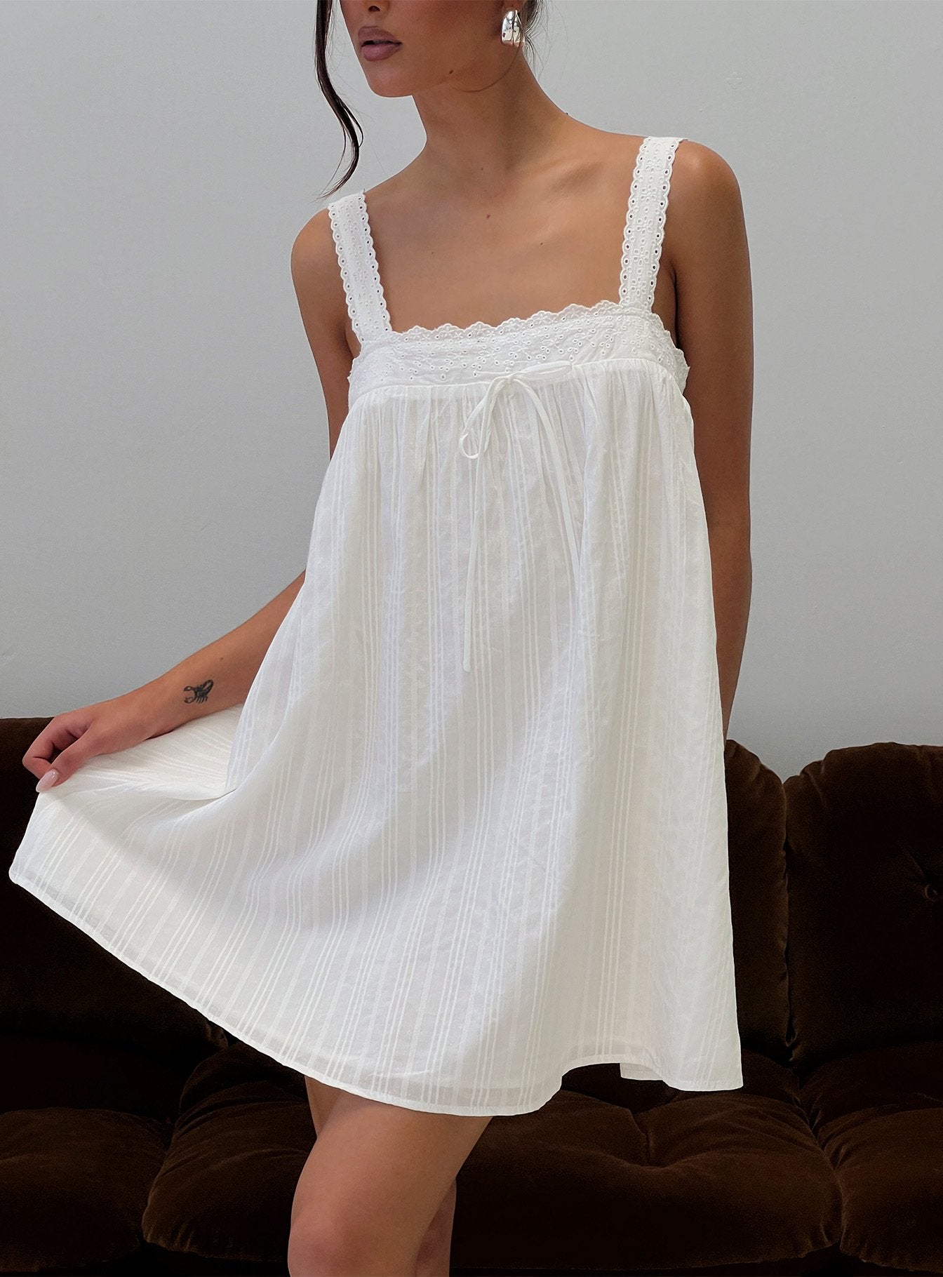 floaty mini dresses Reason To Stay Lace Trim Floaty Mini Dress | White | Womens