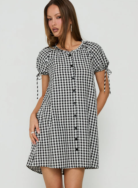 Angelikah Babydoll Mini Dress Black / White Gingham