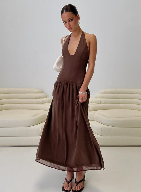 Chestnut Drop Waist Maxi Dress Brown | Princess Polly Chestnut Drop Waist Maxi Dress Brown | Princess Polly