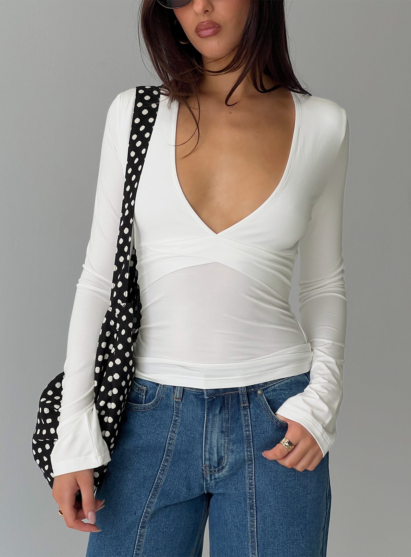 Madelon Long Sleeve Wrap Top White