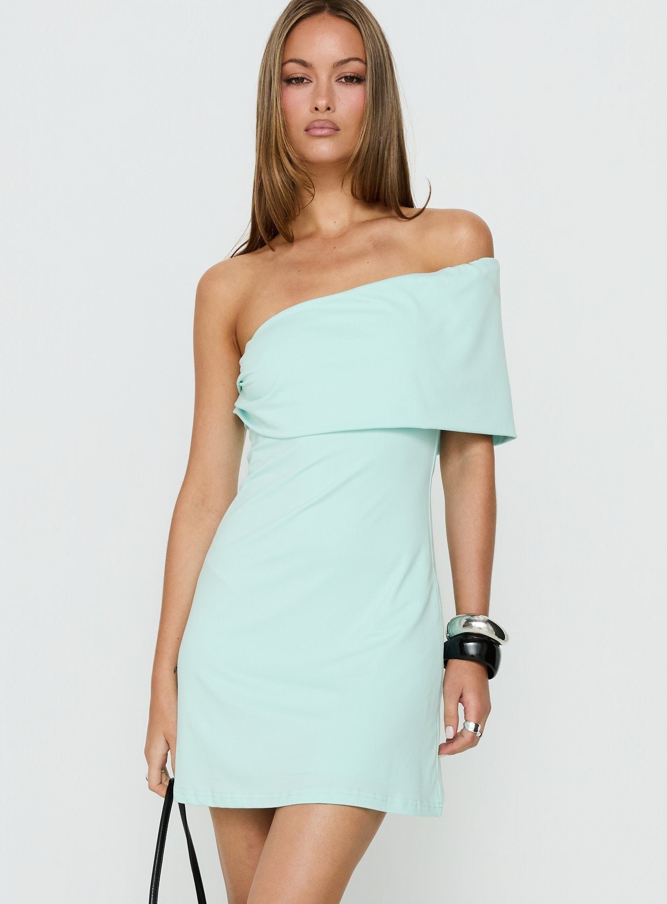 turquoise one shoulder short dress Ollia One Shoulder Mini Dress - Turquoise
