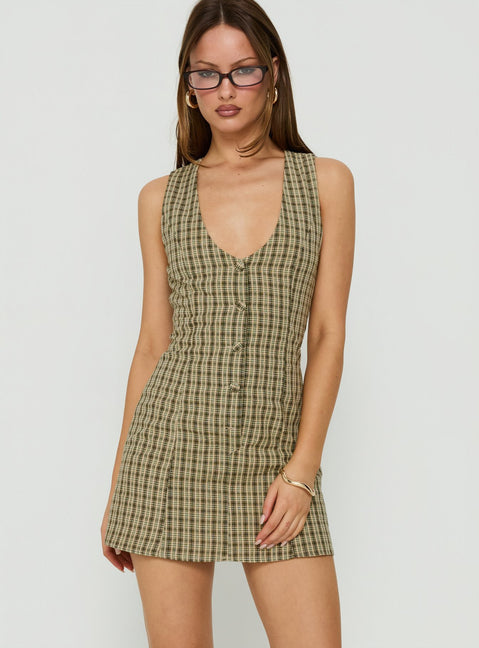 Sylvara Button Up Playsuit Green Check