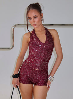 Vinezza Halter Glitter Knit Top Cherry