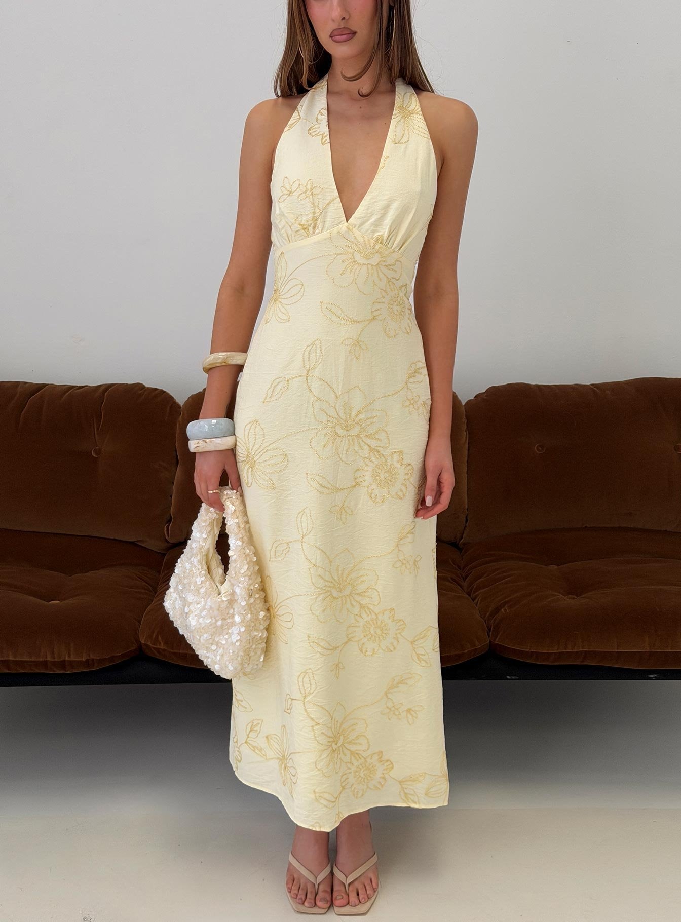 Luisella Halter Midi Dress Yellow Floral
