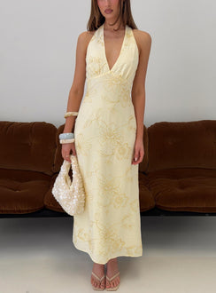 Luisella Halter Midi Dress Yellow Floral