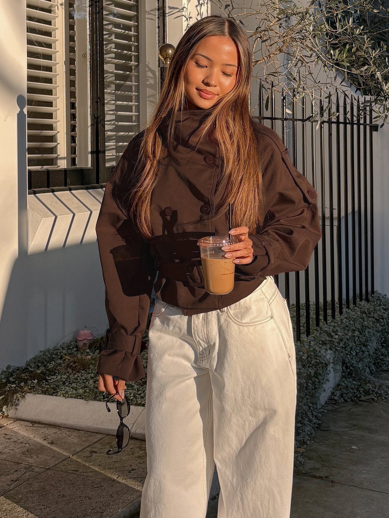 Blanc Cropped Trench Coat Chocolate