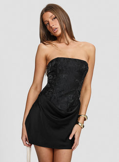 Jenevieve Strapless Drape Mini Dress Black