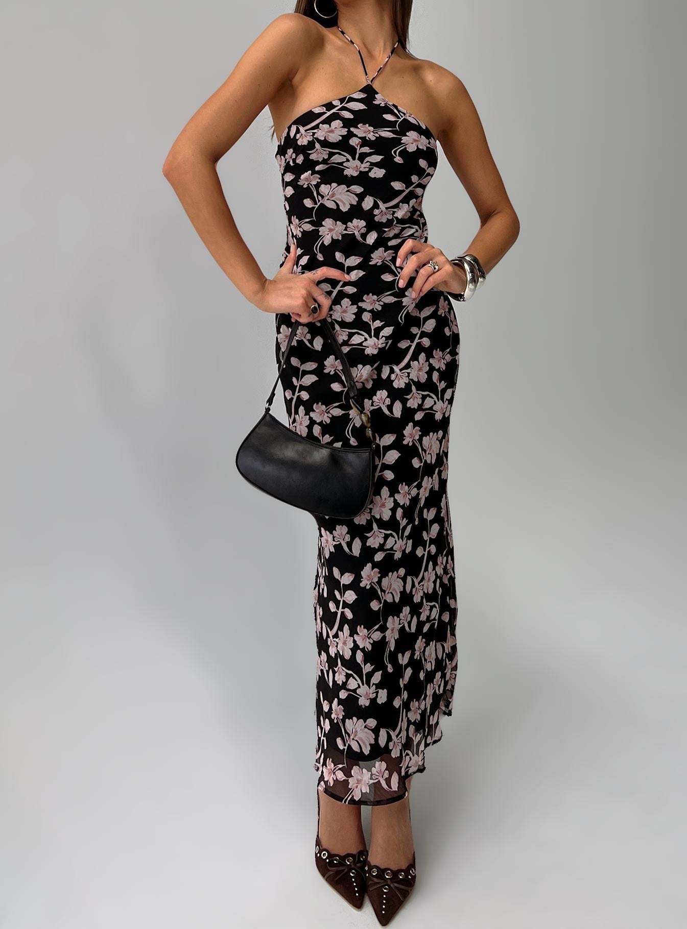 Anisa Halter Maxi Dress Black Floral | Princess Polly
