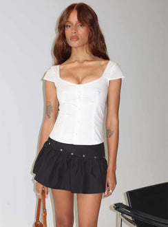   front view of model wearing Princess Polly Curtain Call Mini Skirt Black Mini Skirts 