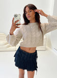 Cropped knot sweater Crew neck, drop shoulder Good stretch, unlined 