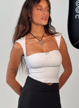 Long sleeve top Ruched bust, open back, cap sleeves Good stretch, lined bust