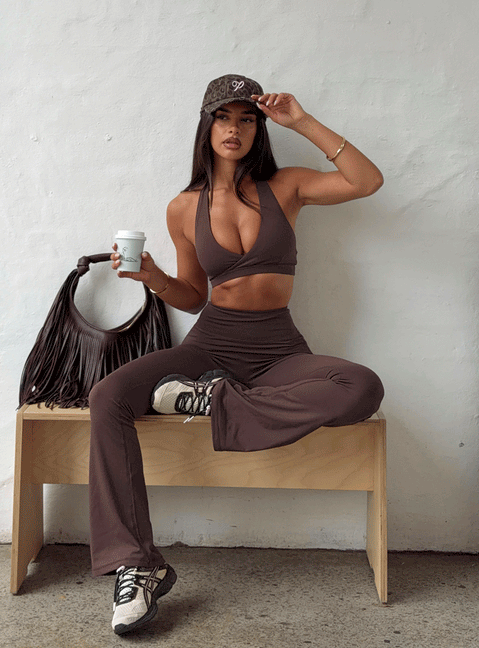 Lock In Active Halter Crop Top Brown