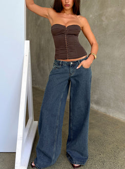 Picco Ultra Low Rise Wide Leg Jeans Dark Blue Wash Petite
