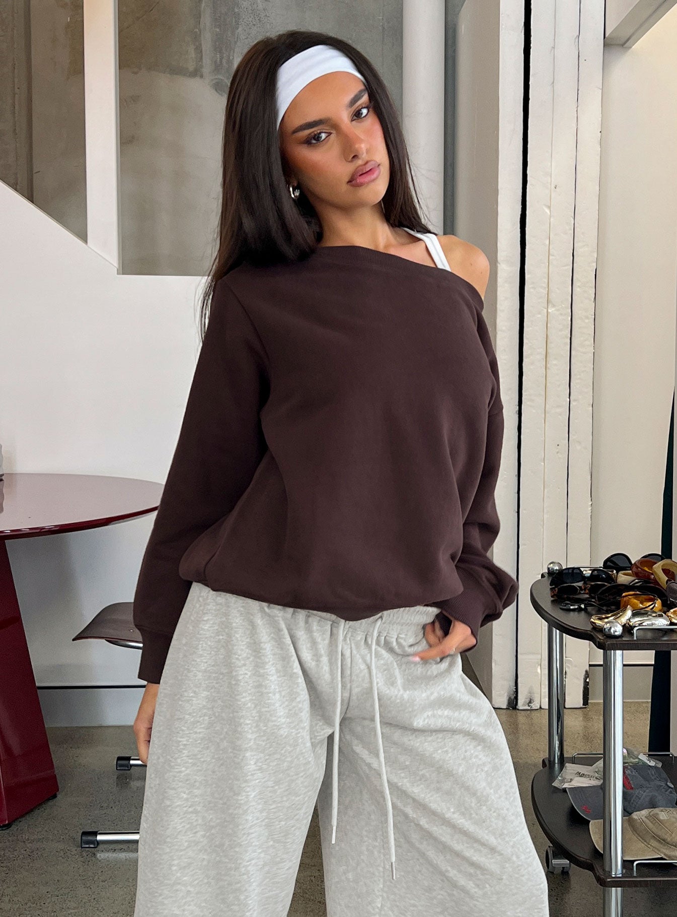 Wellness Off The Shoulder Jumper Brown | Princess Polly