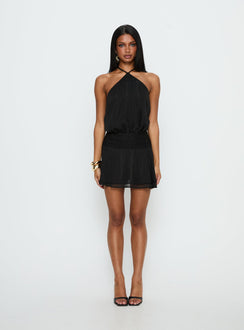Rozario Chiffon Halter Mini Dress Black / Silver