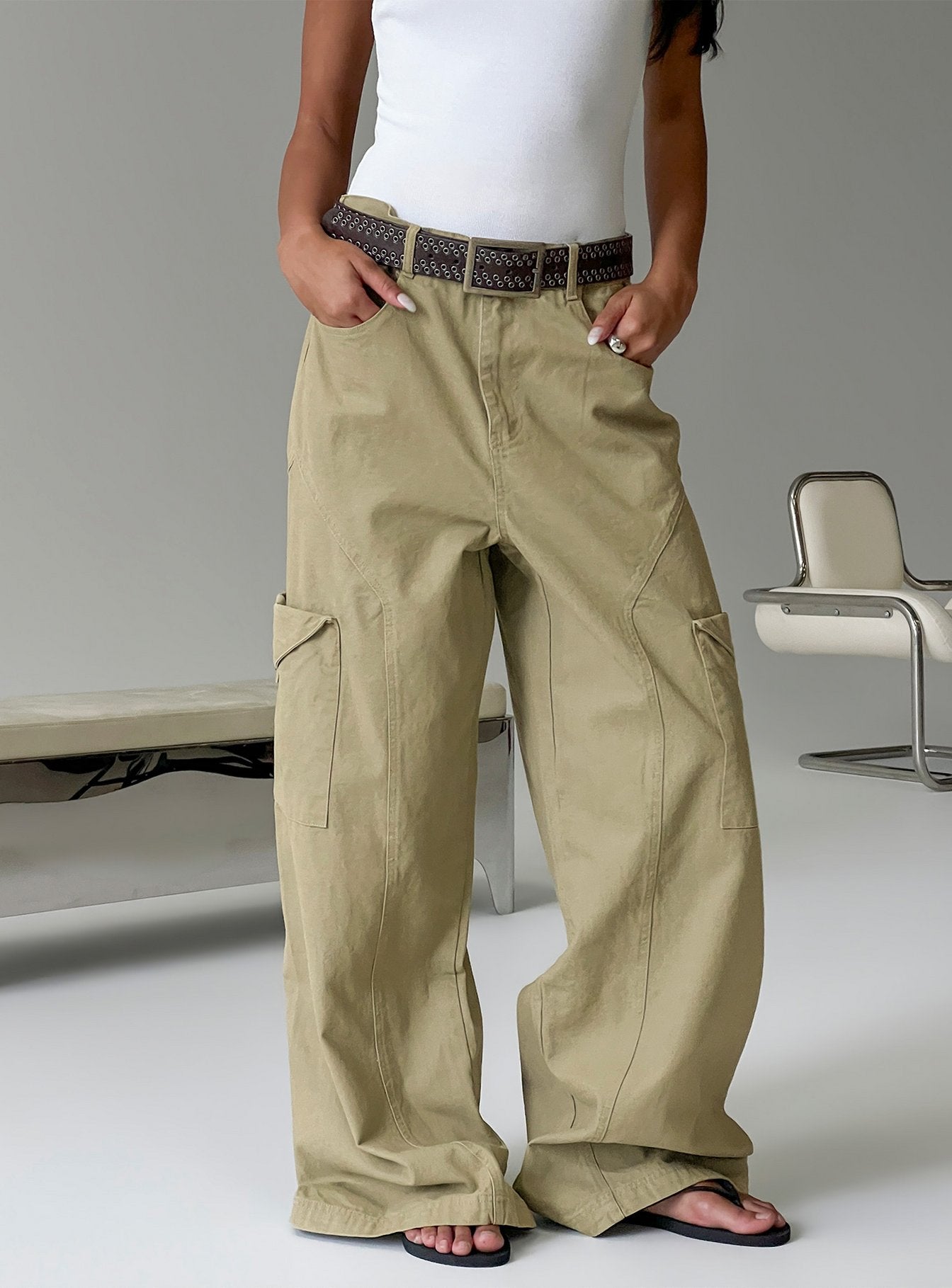 Sylene Pocket Detail Cargo Pants Khaki | Princess Polly