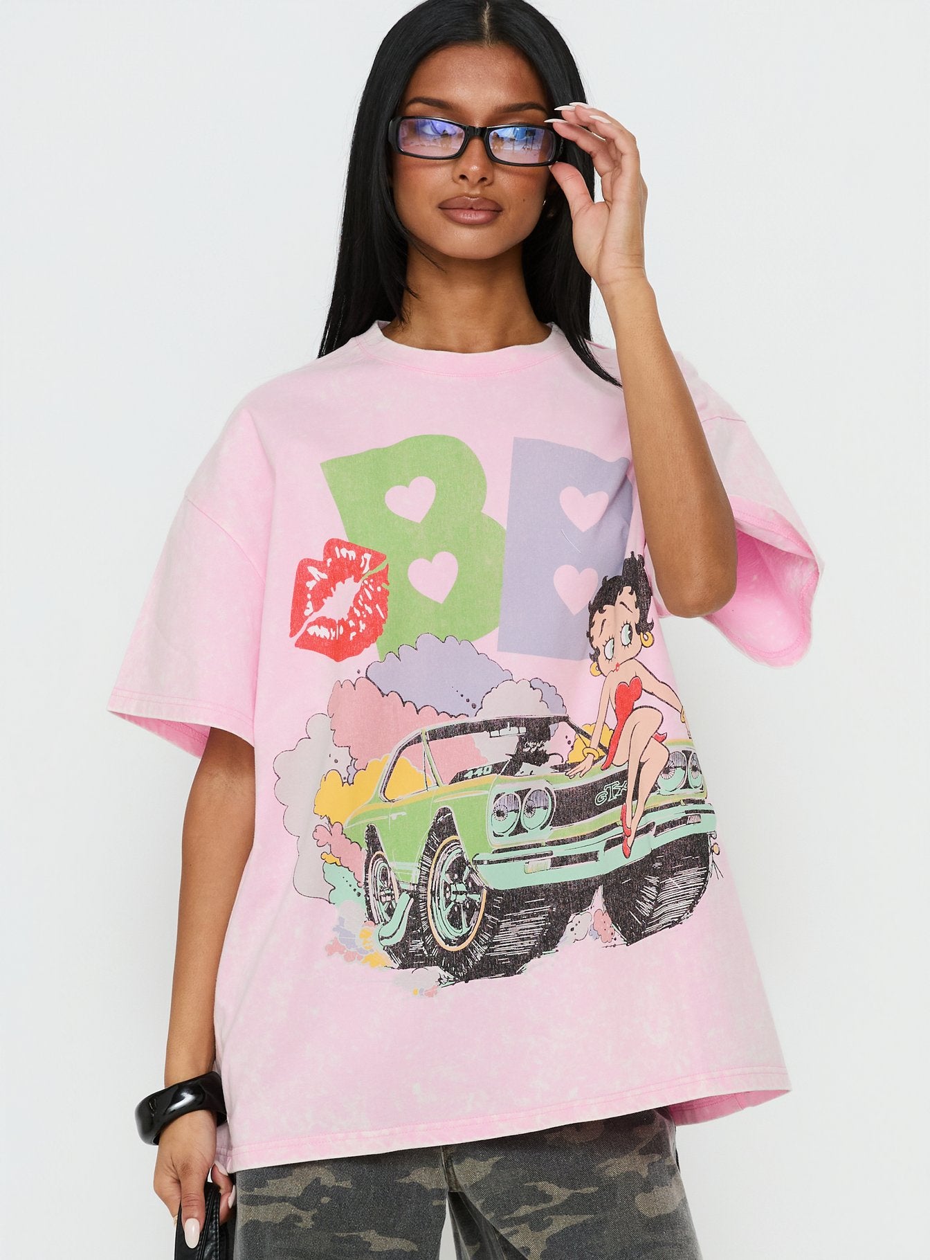 bettyblue03 Betty Boop Speedracer Oversized Graphic Tee Washed Pink | Princess