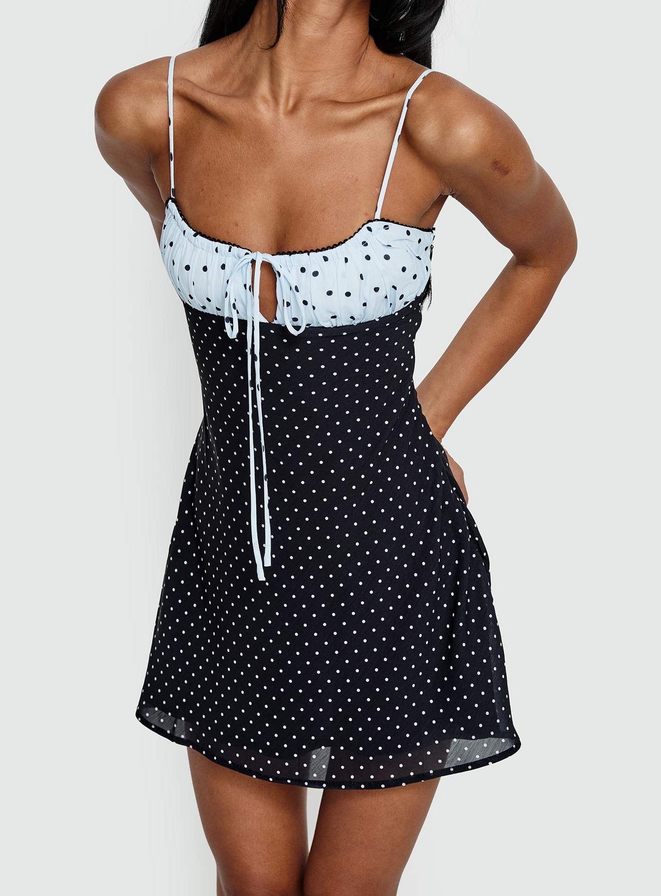 Rylann Contrast Tie Detail Mini Dress Navy | Blue Polka | Navy | Blue Polka | Womens | Princess Polly Lower Impact Rylann Contrast Tie Detail Mini Dress Navy | Blue Polka | Navy | Blue Polka | Womens | Princess Polly Lower Impact