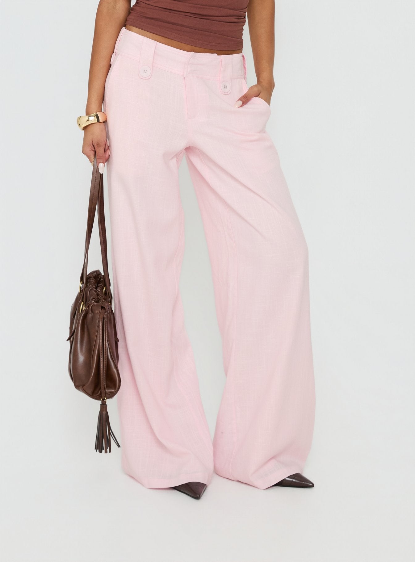 pink wide leg dress pants Raw Hem Wide Leg Pants, Pink