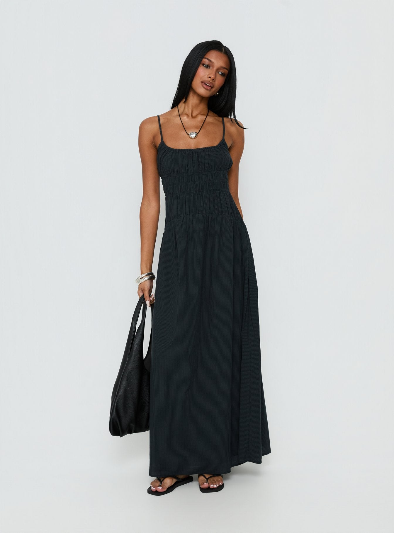 Magnolie Shirred Maxi Dress | Charcoal | Womens | Princess Polly
