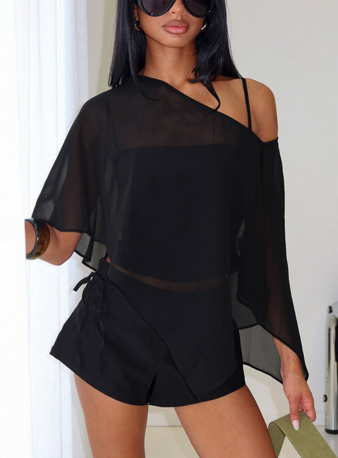 Senzo Chiffon Poncho Top / Black