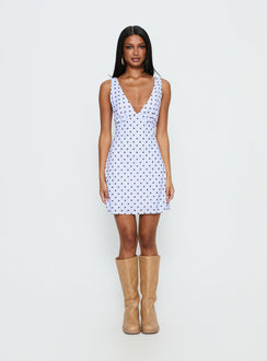 Nellie Mini Dress Blue / Brown Polka Dot