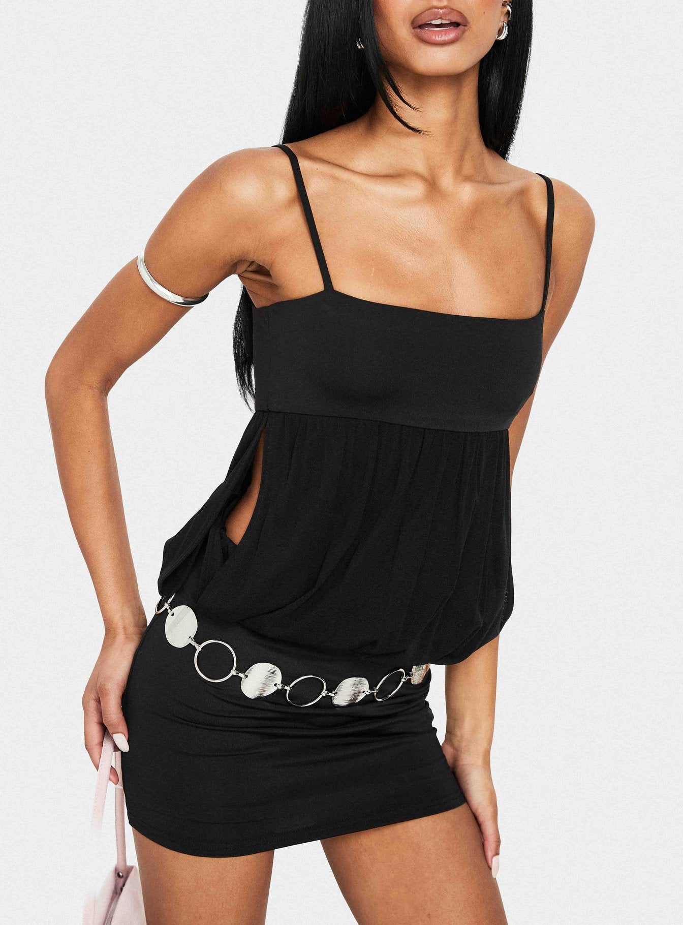 Franciska Sheer Blouson Mini Dress | Black | Womens
