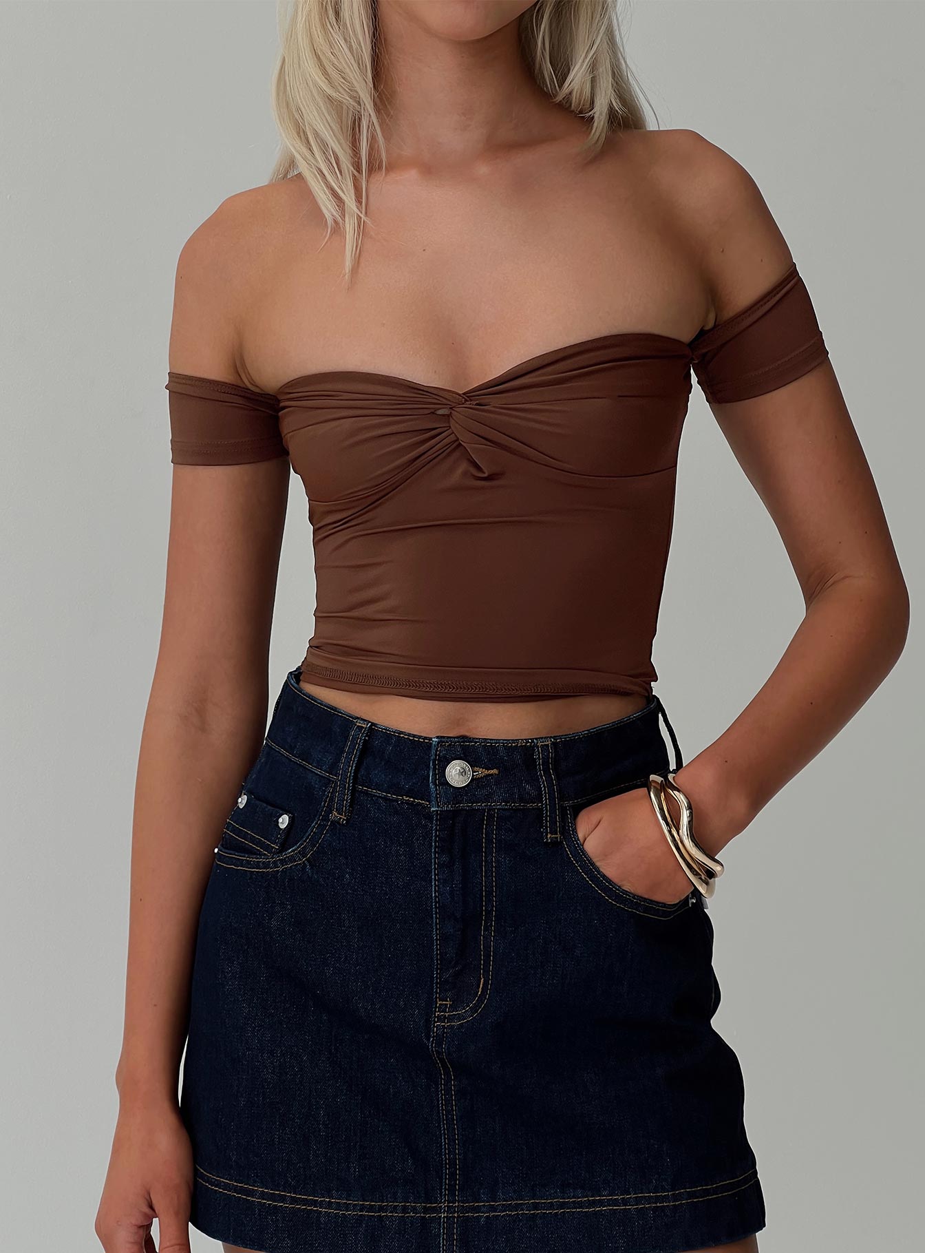 Larisha off the shoulder top brown