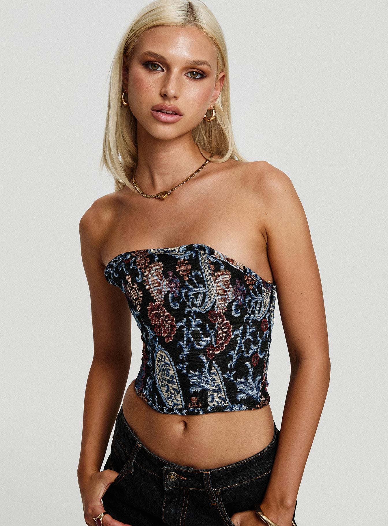 Lyrae strapless top multi