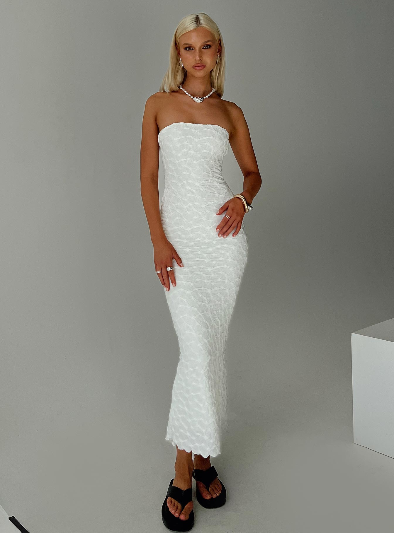 Jaxx strapless maxi dress white