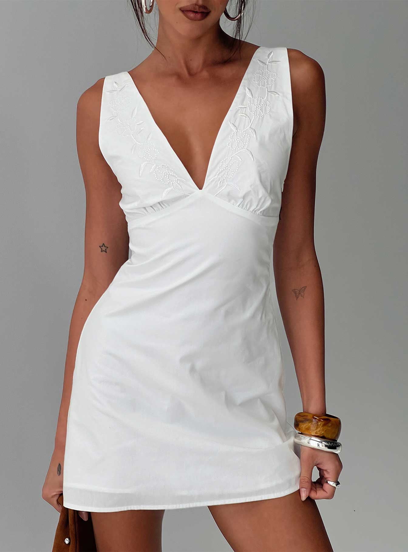 Princess Polly Women's Florien Embroidered Cotton Mini Sundress - White - Mini dresses Princess Polly Women's Florien Embroidered Cotton Mini Sundress - White - Mini dresses