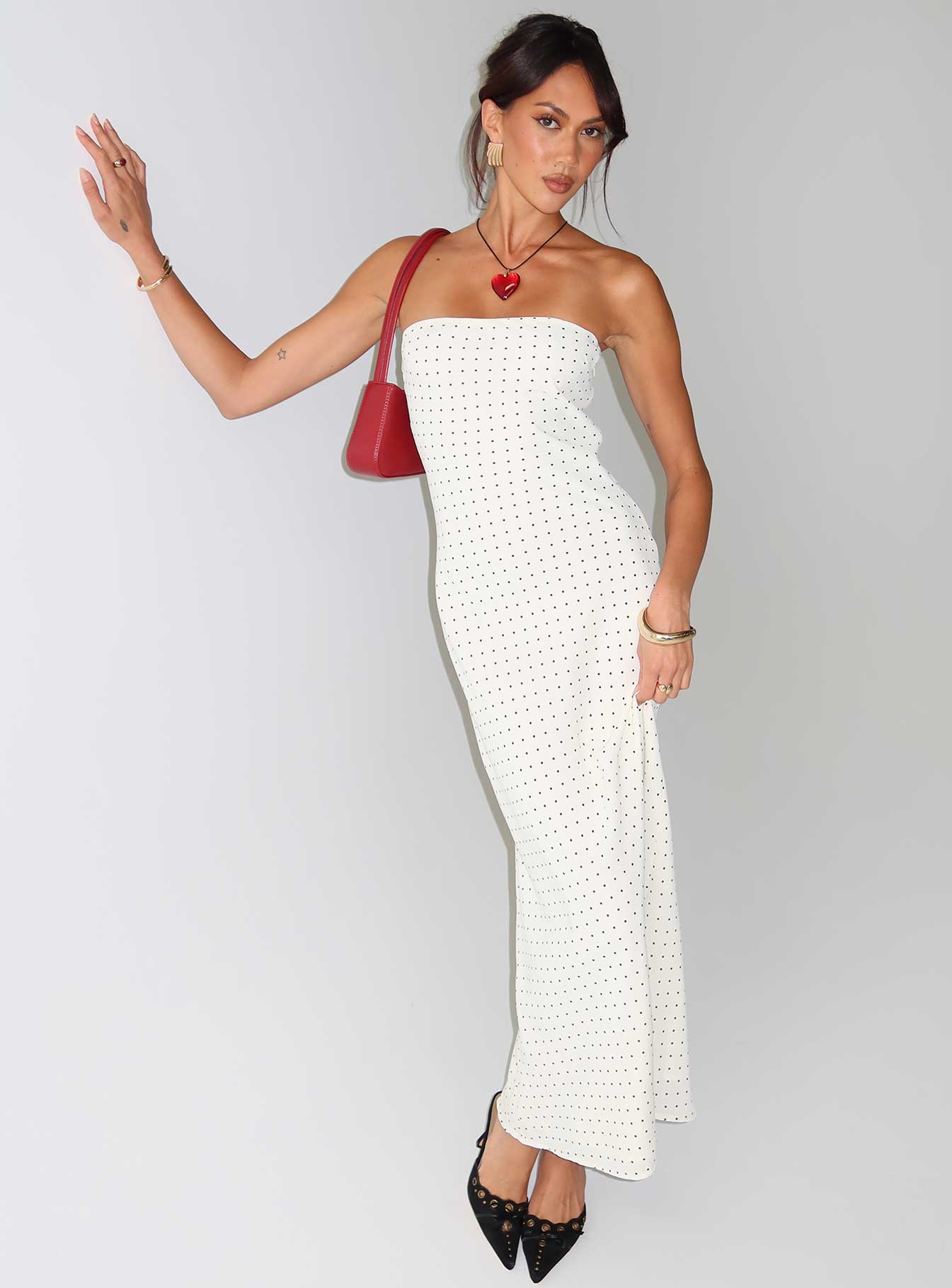 Just For Fun Strapless Maxi Dress White Polka Dot | Princess Polly Just For Fun Strapless Maxi Dress White Polka Dot | Princess Polly
