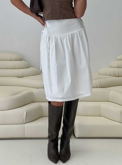 back view of model wearing Princess Polly Snowflakes Tie Side Midi Skirt White 