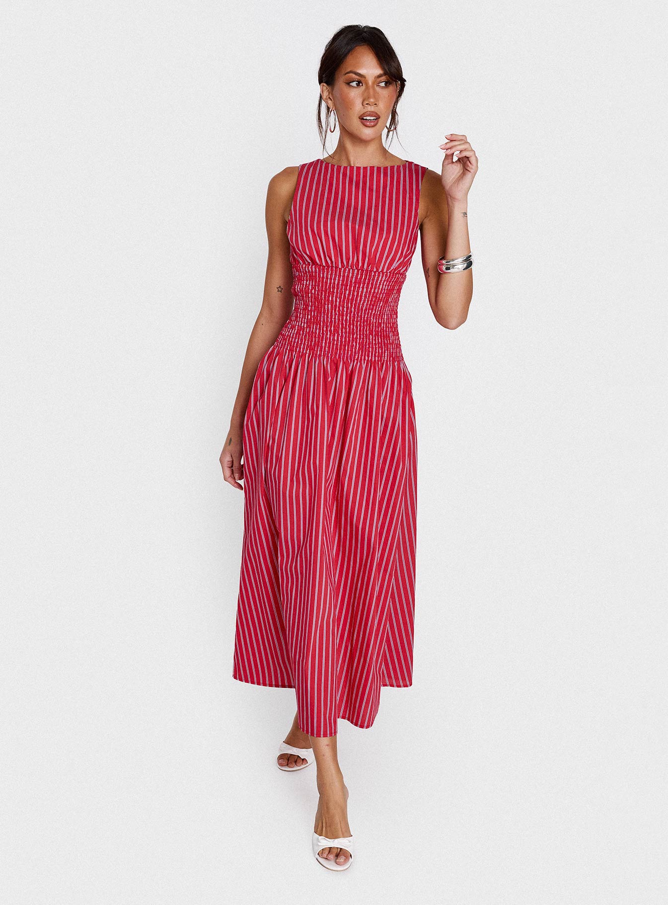 Lilienne Cotton Poplin Maxi Dress Red Stripe | Princess Polly Lilienne Cotton Poplin Maxi Dress Red Stripe | Princess Polly