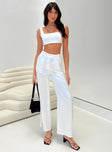 Matching set Silky material  Crop top Invisible zip fasting at side High waisted pants Wide relaxed leg Belt loops at waist